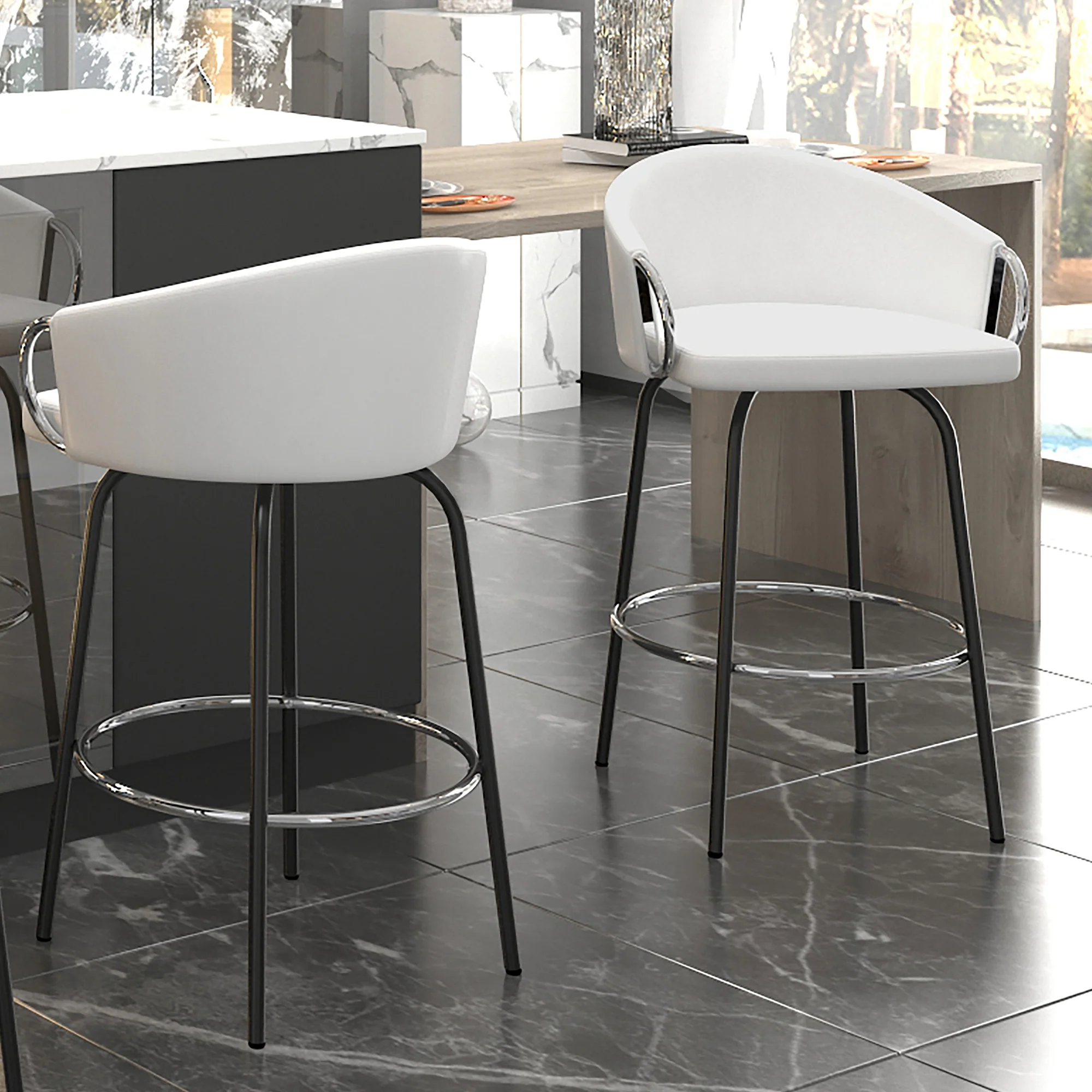 Worldwide Home Furnishings Orion-26'' Counter Stool-White 26" Counter Stool W/Swivel, Set Of 2 203-648WT