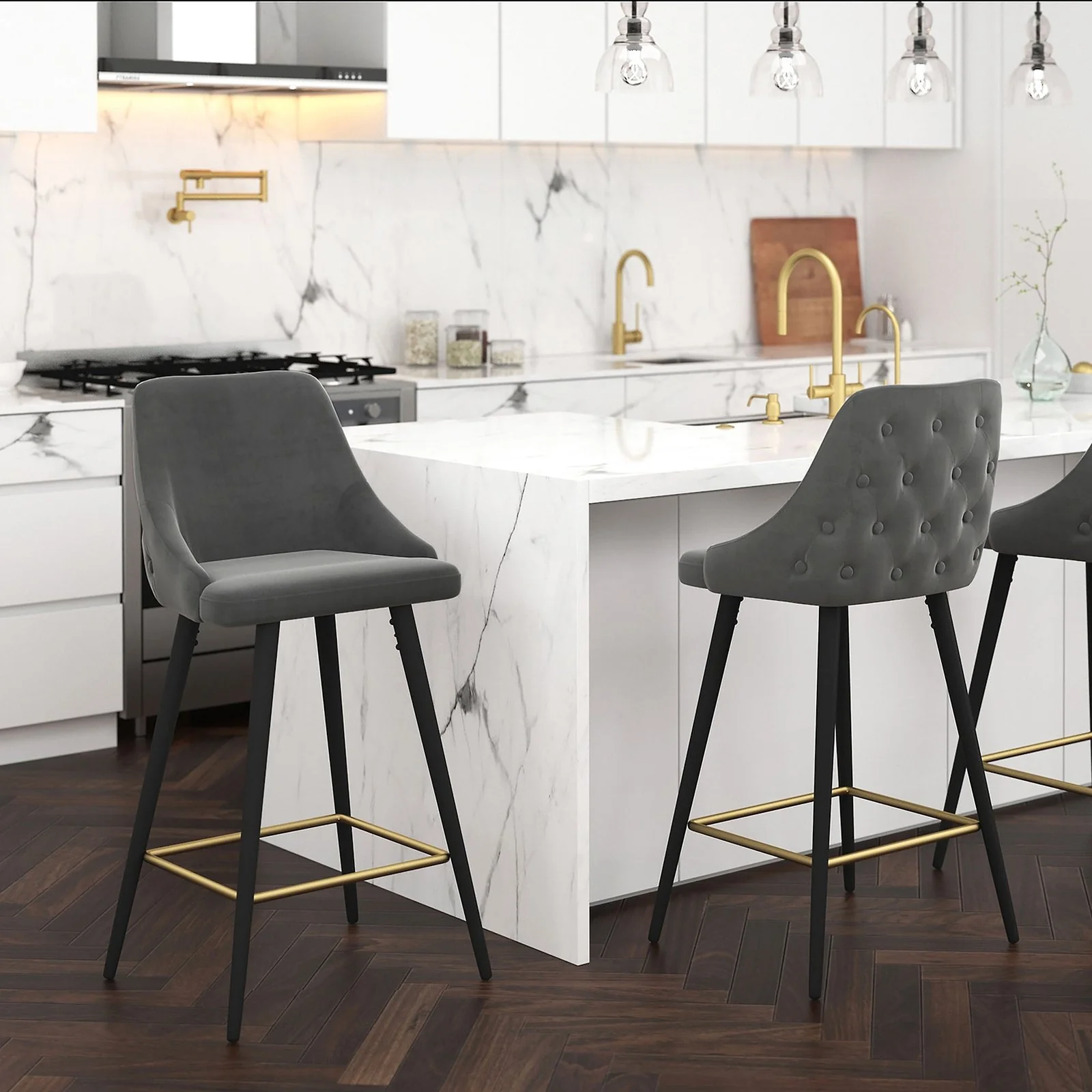 Worldwide Home Furnishings Roxanne Ii-26'' Counter Stool-Grey 26" Counter Stool, Set Of 2 203-531GY