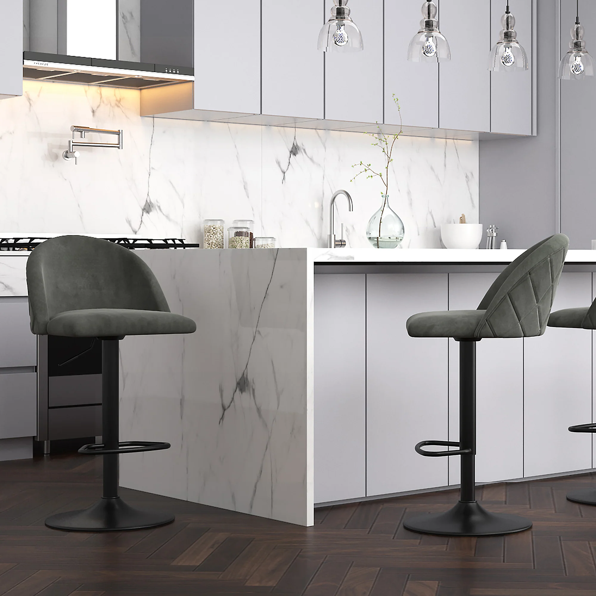 Worldwide Home Furnishings Sataro-Air Lift Stool-Grey Adjustable Air-Lift Stool 203-270GY