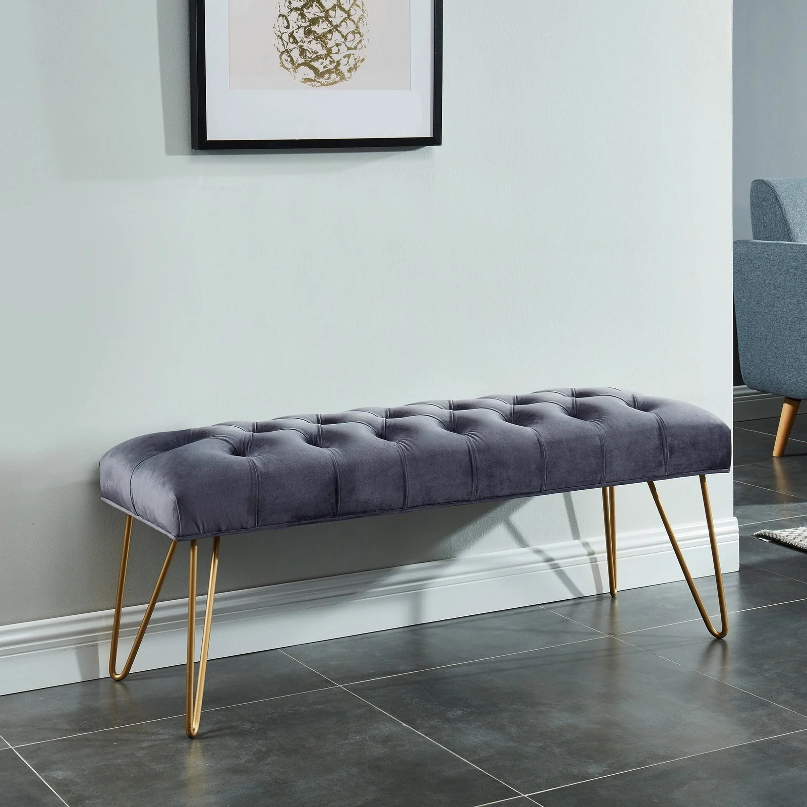 Worldwide Home Furnishings Vdara-Bench-Grey/Aged Gold Bench 401-833GY